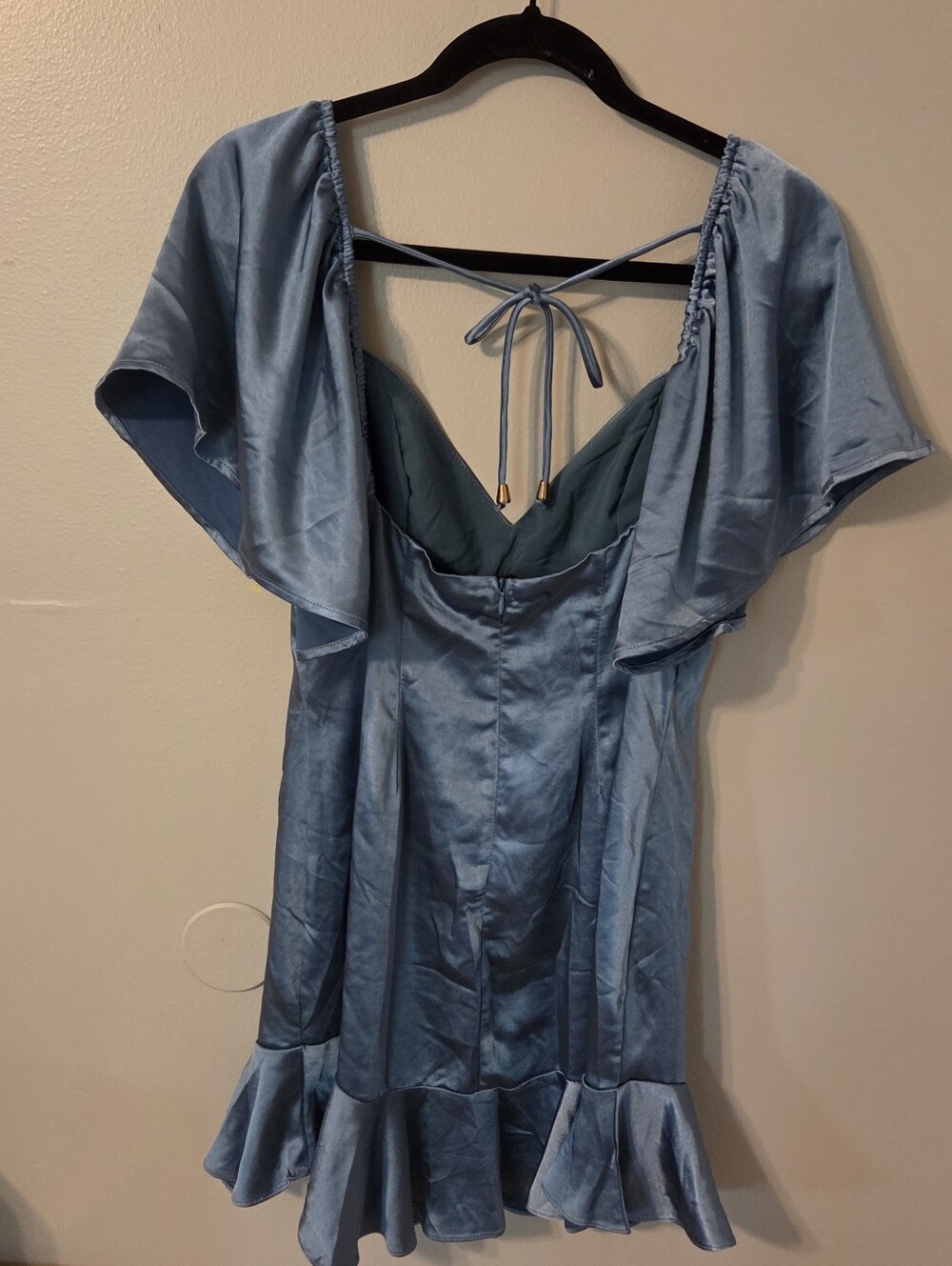 Here Comes The Sun Women's Blue Pleated Bust Angel Sleeve Ruffle Hem Dress Sz M - Picture 4 of 13